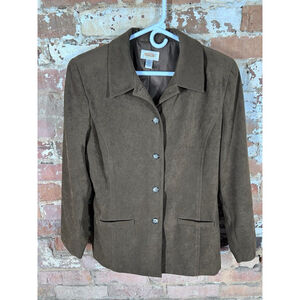 Talbots Button Up Faux Suede Blazer Jacket Shoulder Pads Lined Pockets Women’s M